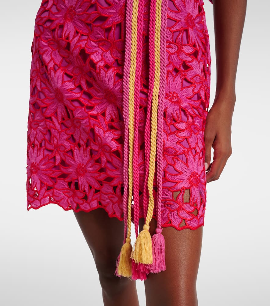 Farm Rio Belted Lace Midi Dress In Pink