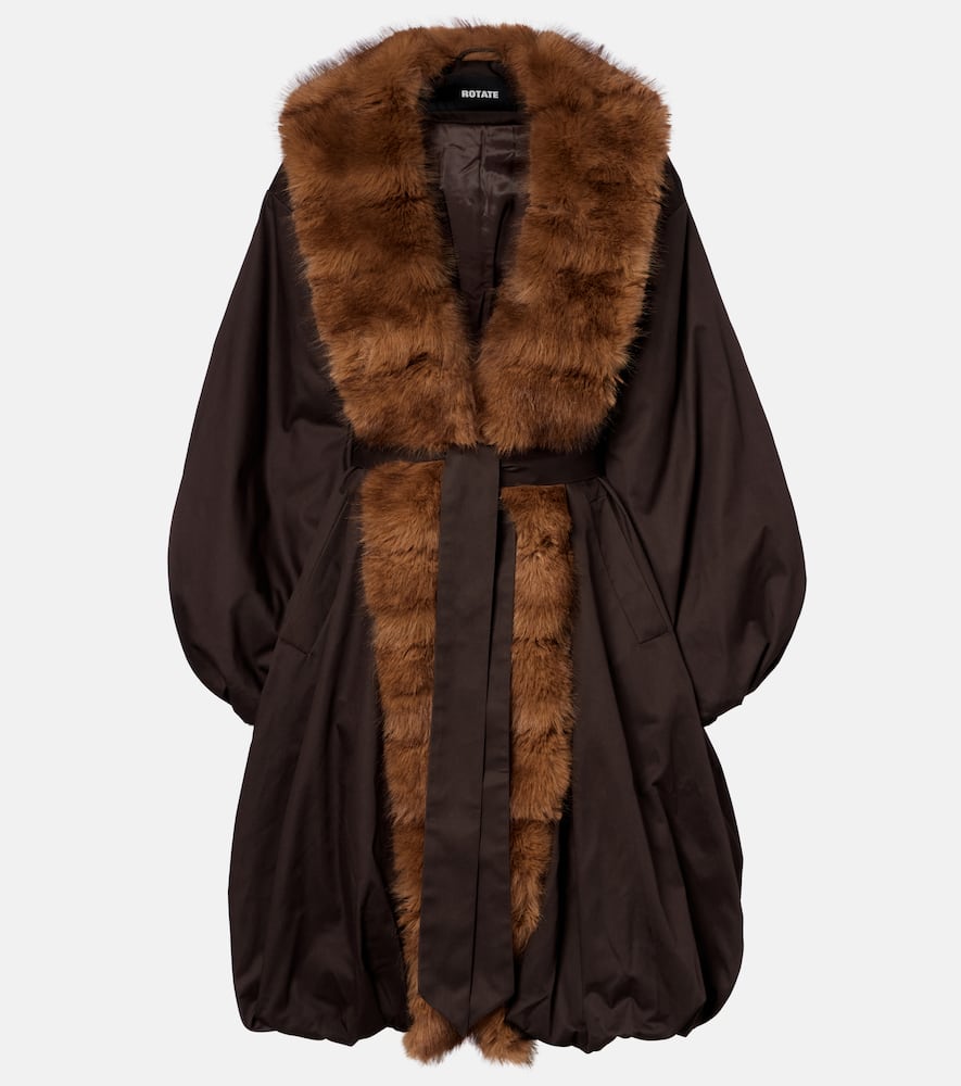 Rotate Birger Christensen Rotate Donatella Faux Fur Collar Coat In Brown