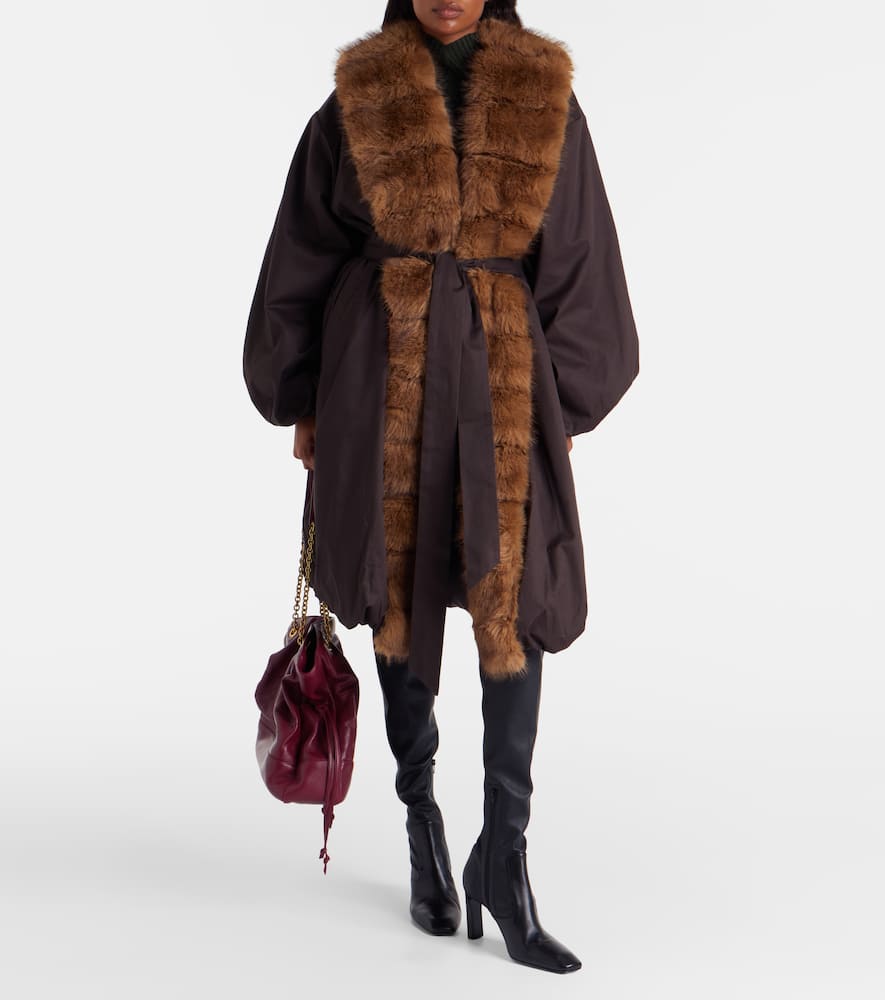 Rotate Birger Christensen Rotate Donatella Faux Fur Collar Coat In Brown