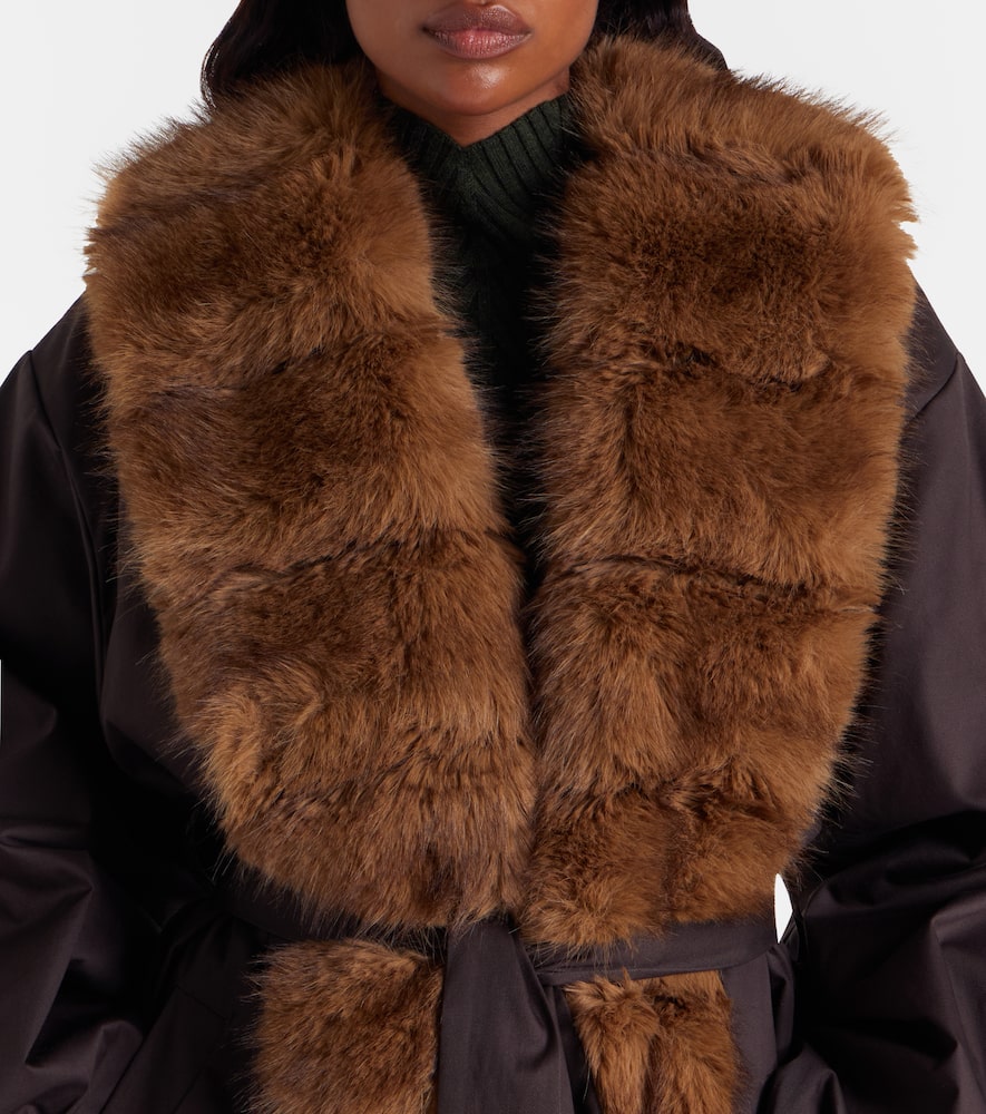 Rotate Birger Christensen Rotate Donatella Faux Fur Collar Coat In Brown