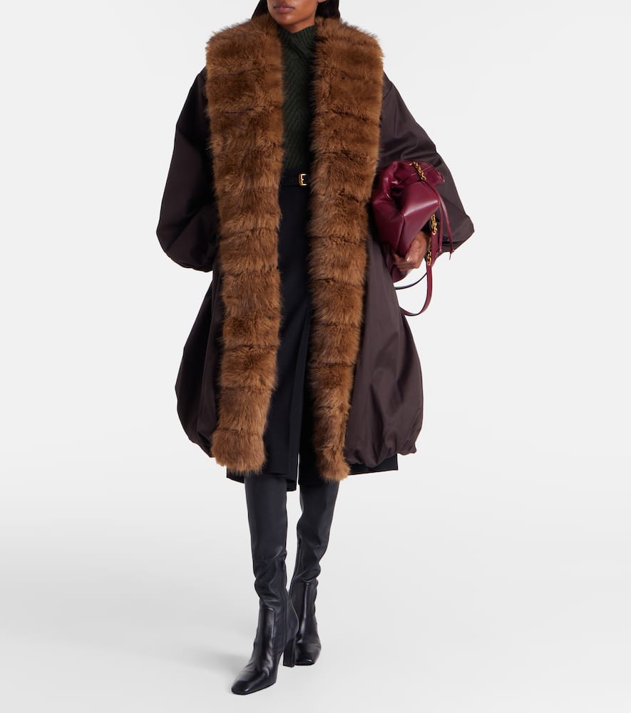 Rotate Birger Christensen Rotate Donatella Faux Fur Collar Coat In Brown