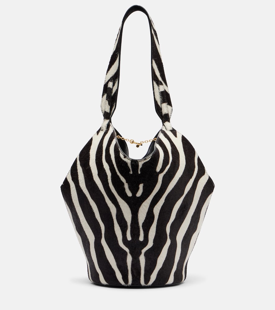 Khaite Lotus Mini Calf Hair And Suede Tote Bag In Black