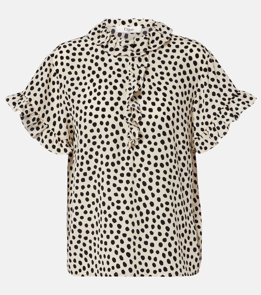 Chloé Polka-dot Silk Crêpe De Chine Top In White