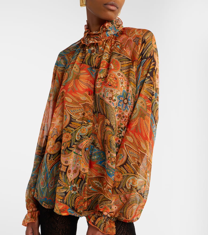 Etro Printed Ruffled Silk Blouse In Multi