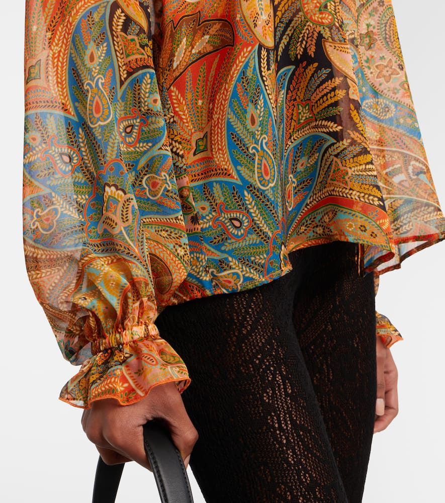 Etro Printed Ruffled Silk Blouse In Multi