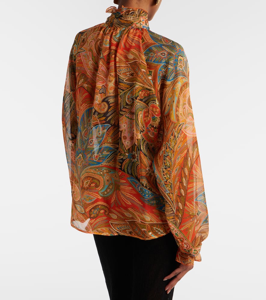 Etro Printed Ruffled Silk Blouse In Multi