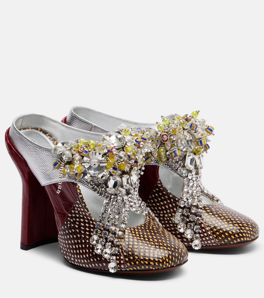 Dries Van Noten Women's Burgundy Embellished Patchwork Leather Mules UK Size 6.5 - Mytheresa