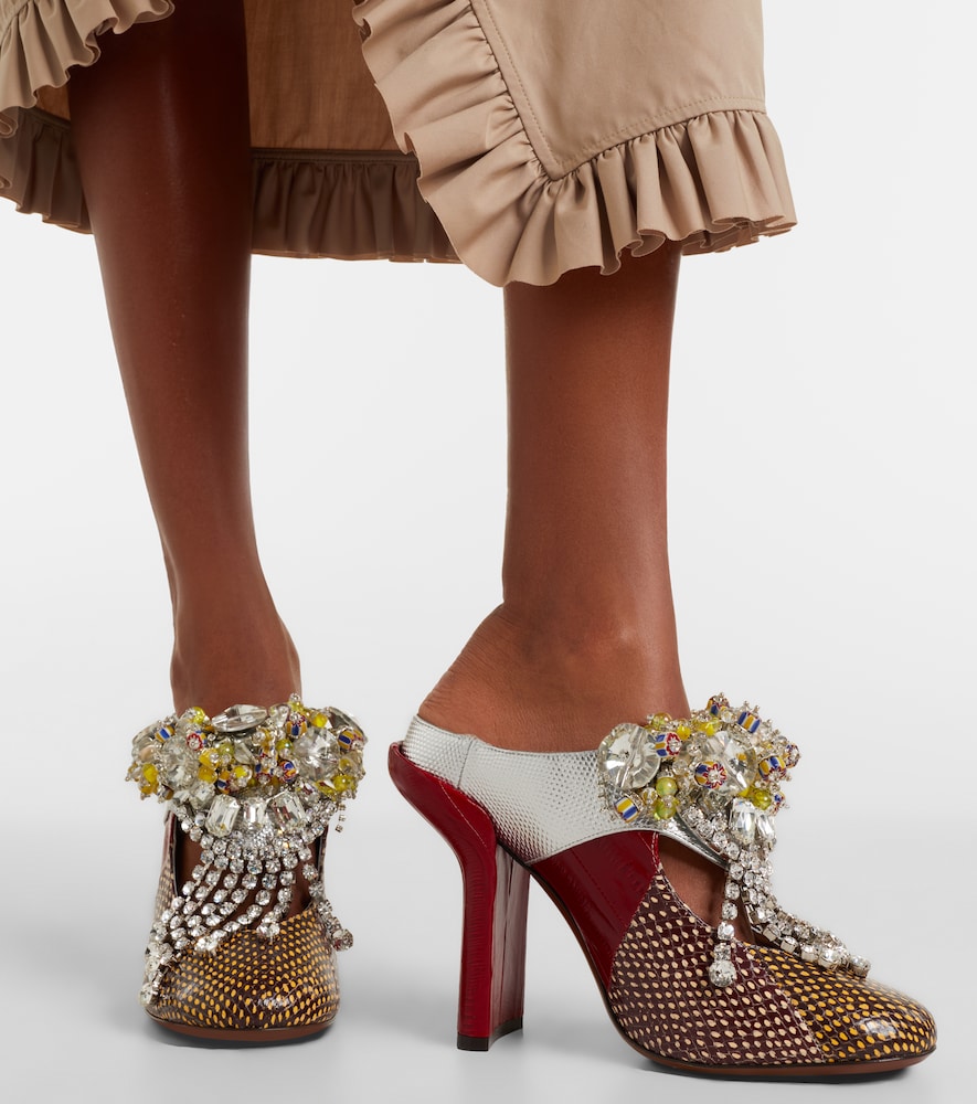 Dries Van Noten Embellished patchwork leather mules