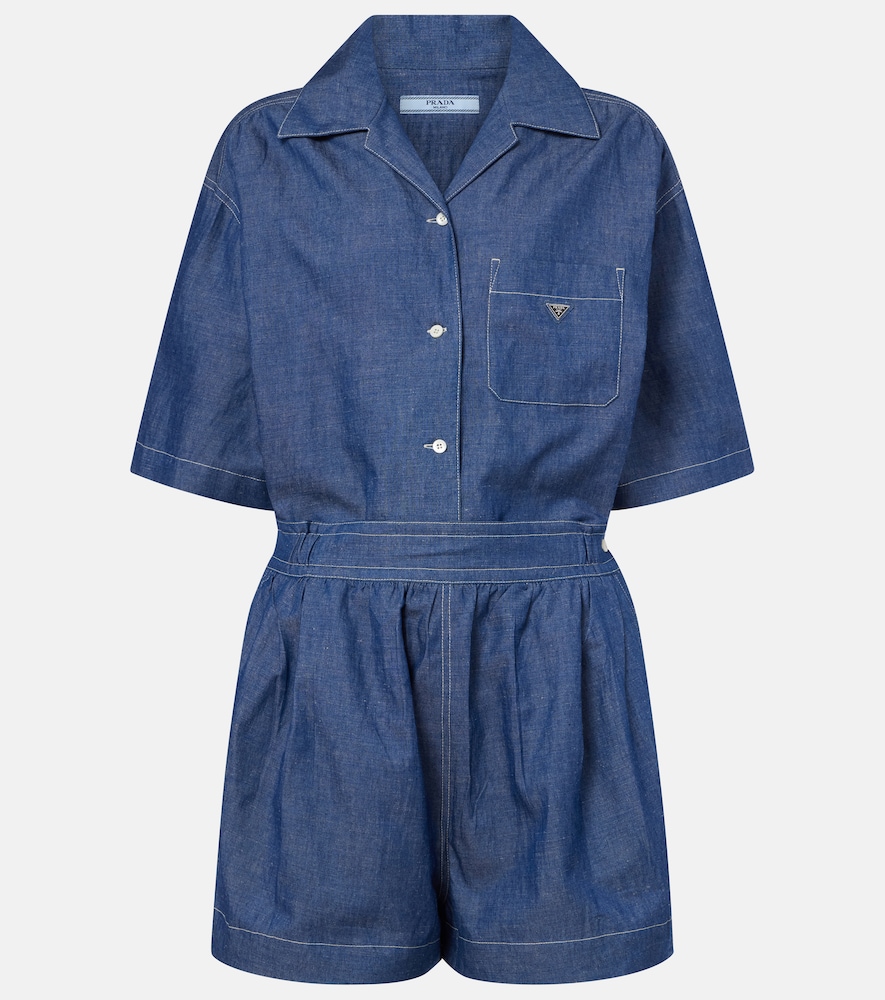 Prada Cotton and linen chambray romper