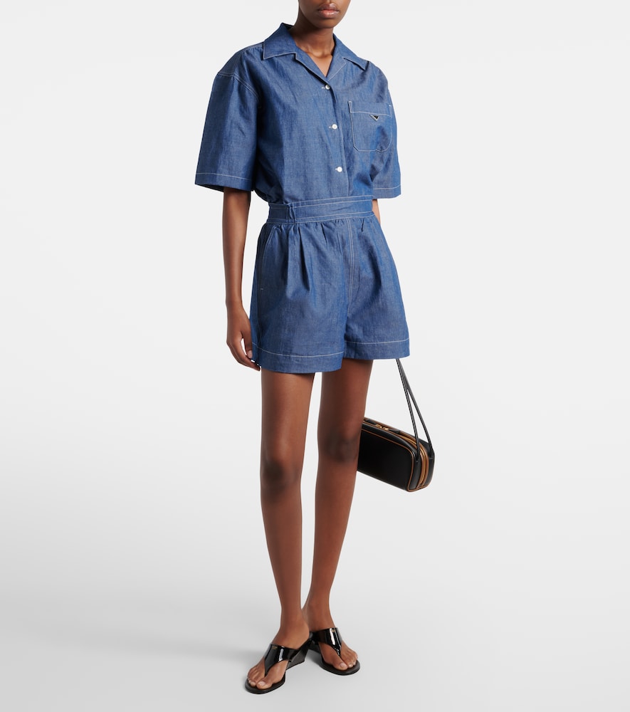 Prada Cotton and linen chambray romper
