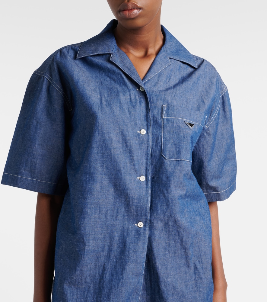  Prada Prada Cotton And Linen Chambray Romper 