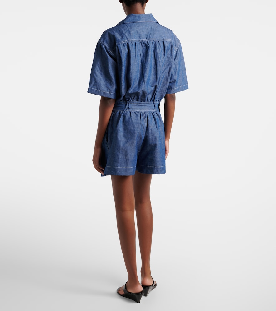  Prada Prada Cotton And Linen Chambray Romper 