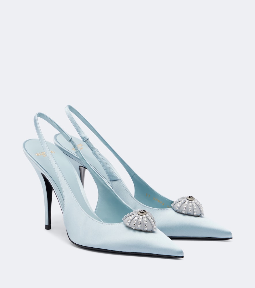 Slingback-Pumps Cœur Royal aus Satin mit Kristallen