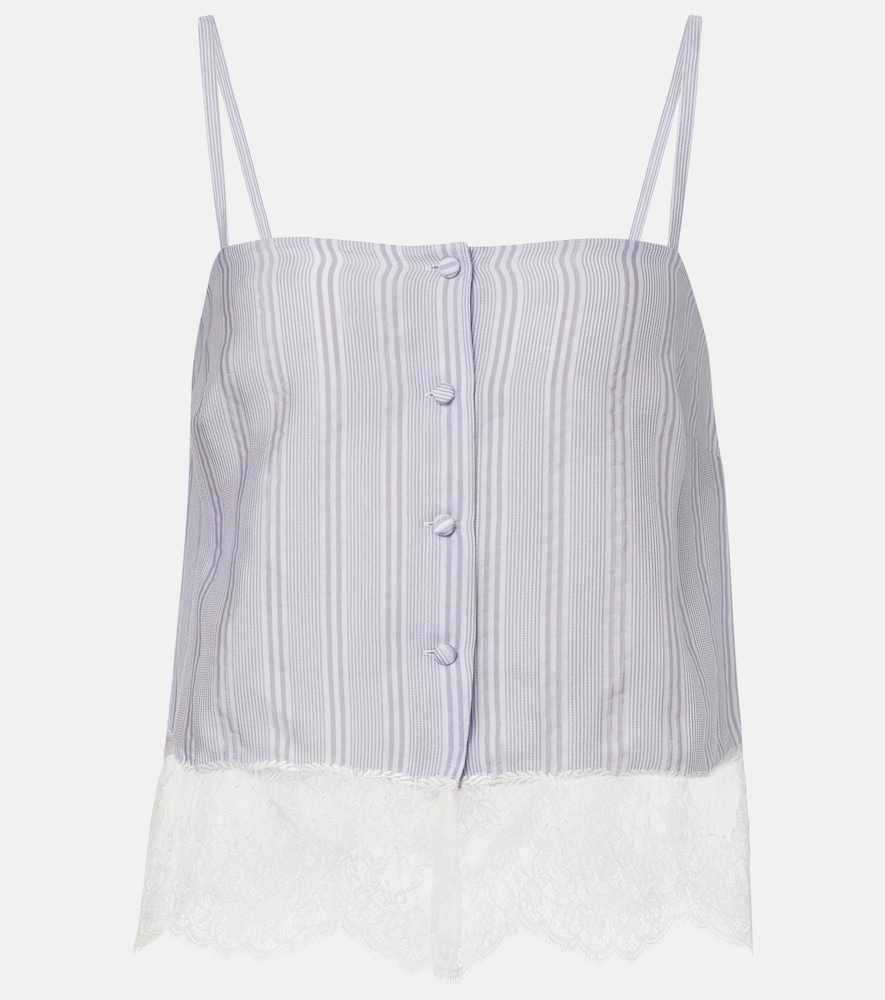Top in seta a righe con pizzo