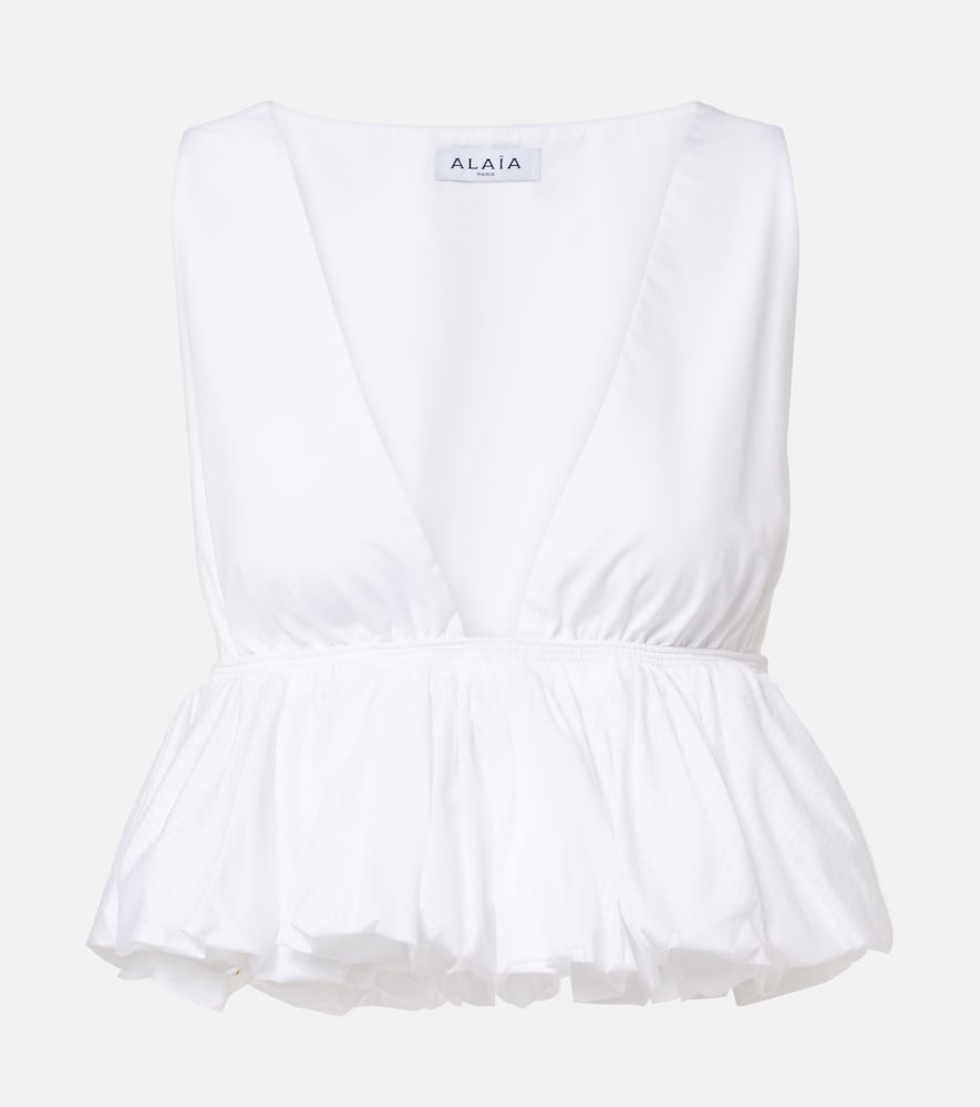 Alaia Women's White Peplum Cotton Top UK Size 16 - Mytheresa
