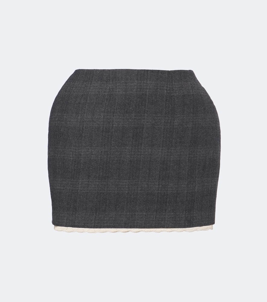 Checked Crochet-Trimmed Virgin Wool Miniskirt