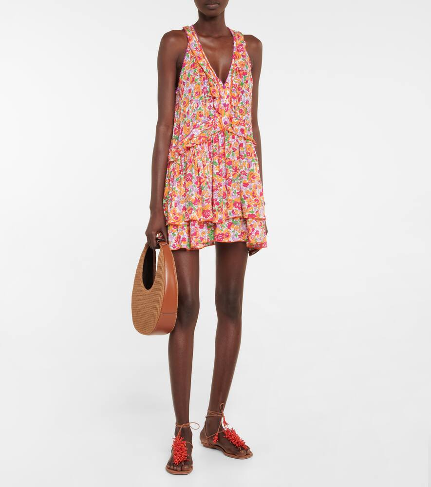 Poupette St Barth Mae Floral Ruffled Minidress In Orange Rose