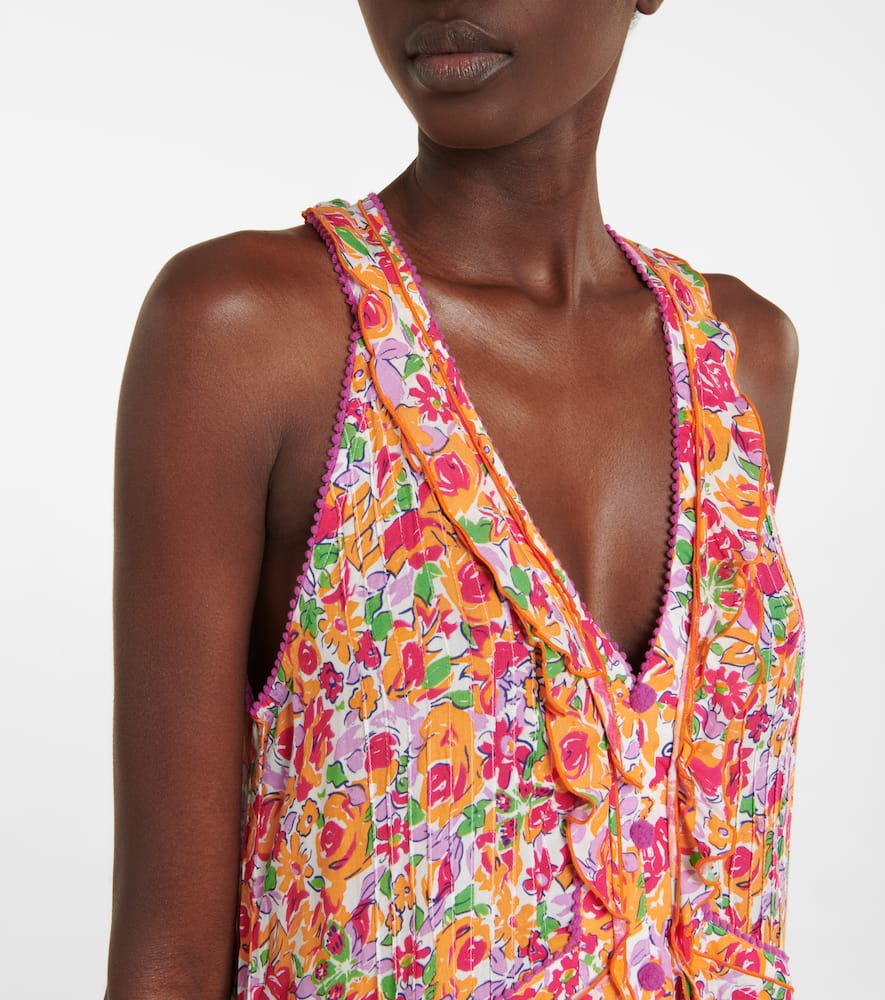 Poupette St Barth Mae Floral Ruffled Minidress In Orange Rose