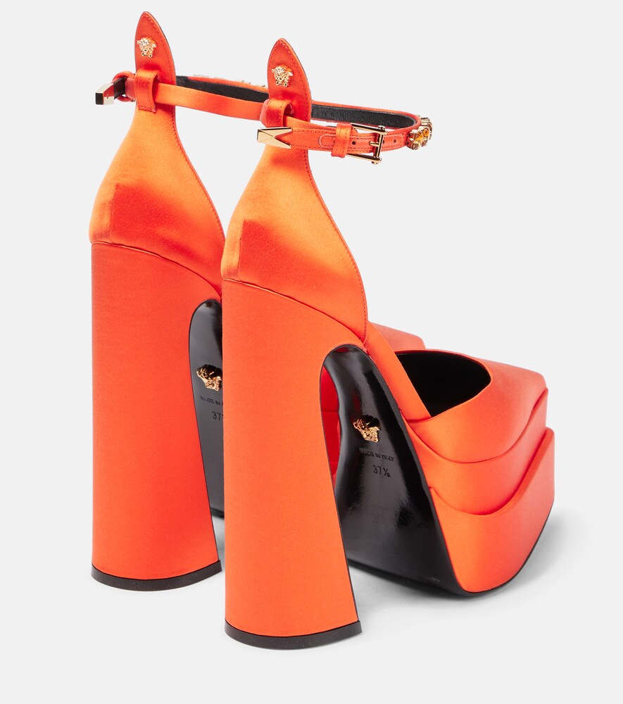 Versace Aevitas Pointy Satin Platform Pumps In Orange ModeSens