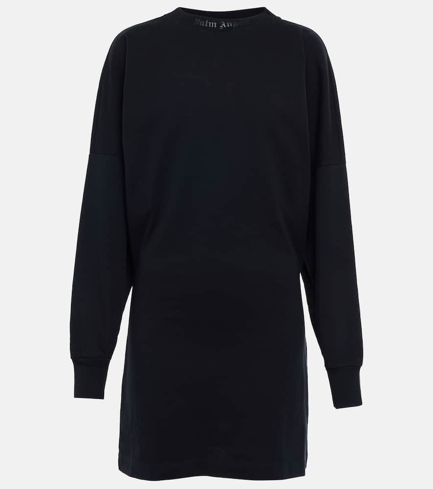 Palm Angels Oversize Logo Cotton Jersey Mini Dress In Black