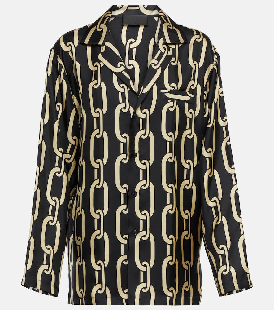 Nili Lotan Juste Pyjama Shirt In Big Chain Gold/black