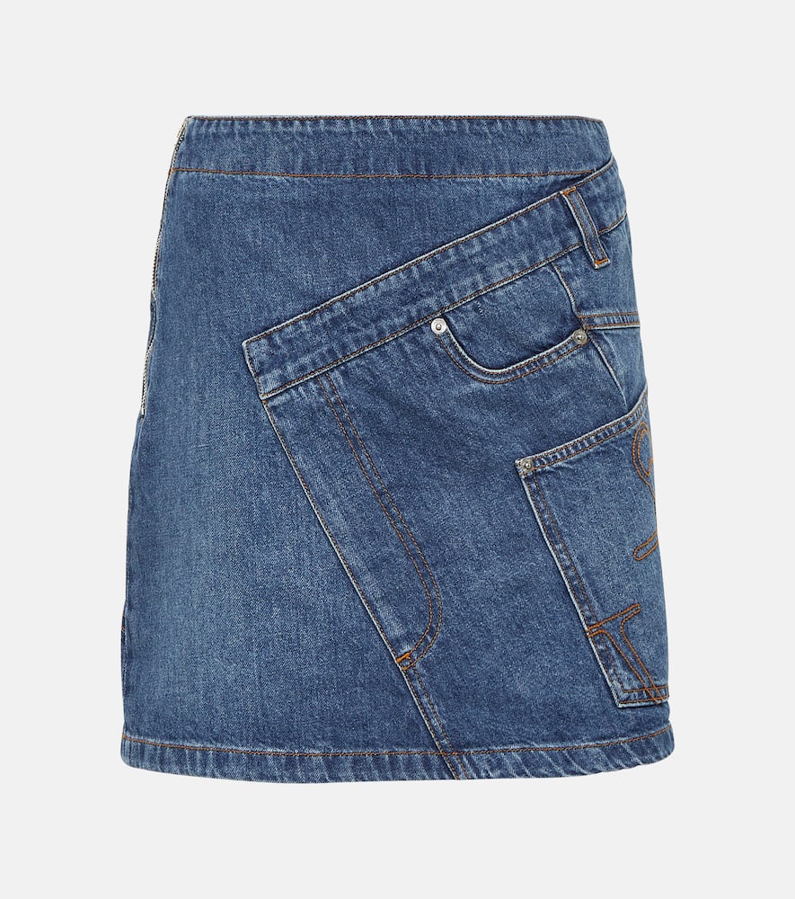 Twisted asymmetric denim miniskirt