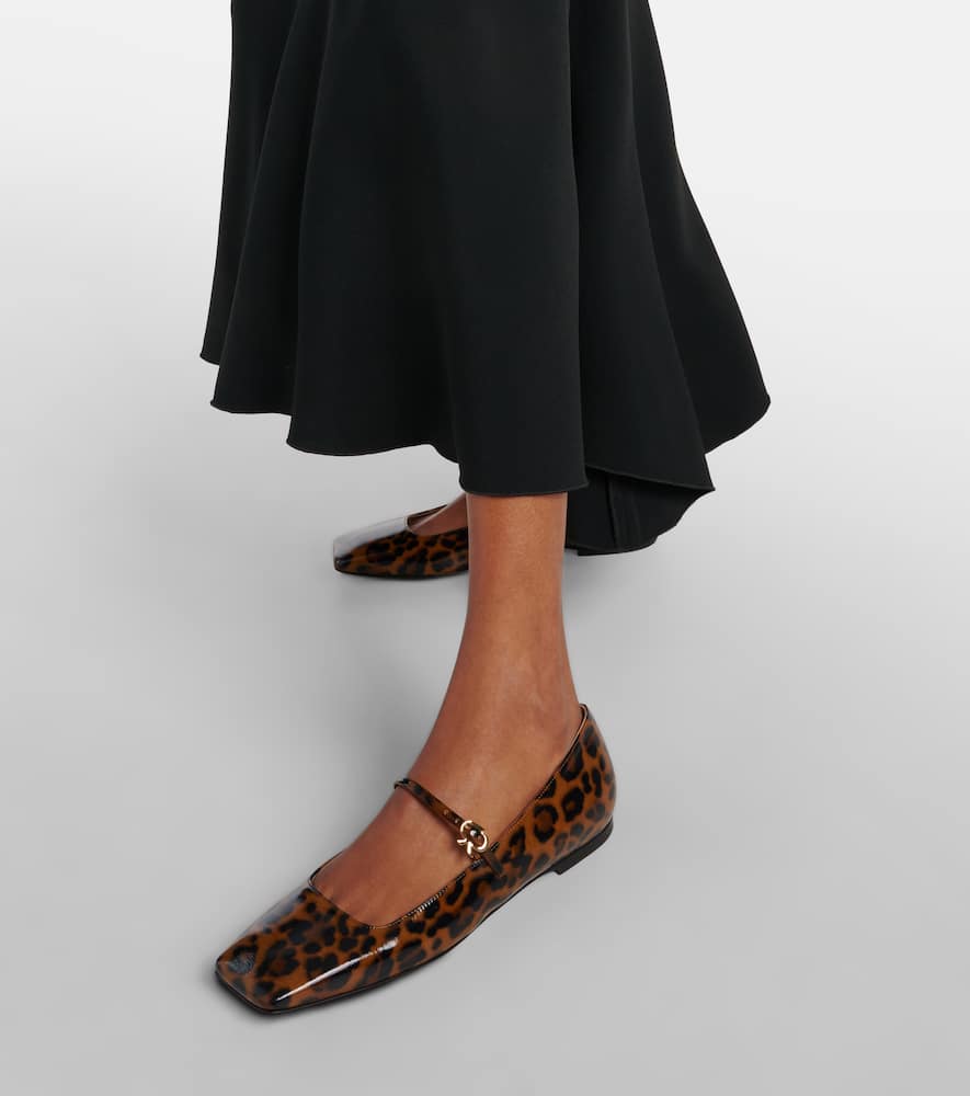 Gianvito Rossi Christina 05 Leopard-print Glossed-leather Mary Jane Flats In Leopard Print