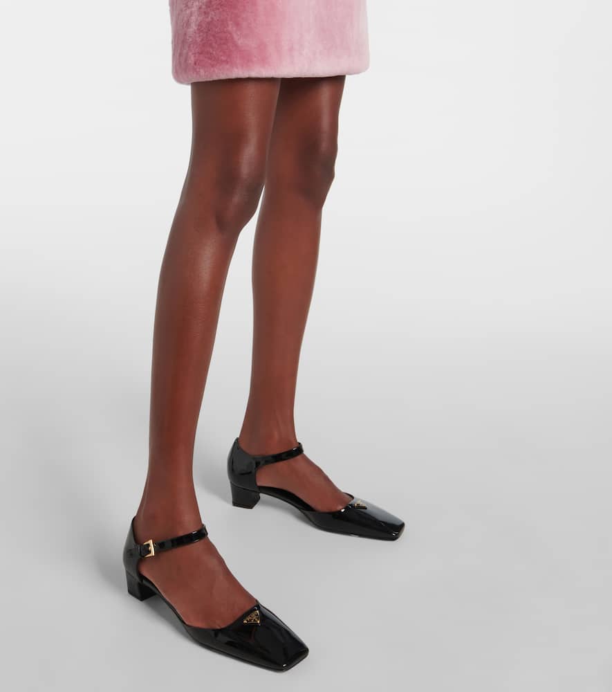 Prada Womens Black Brand-plaque Patent-leather Mary Jane Courts