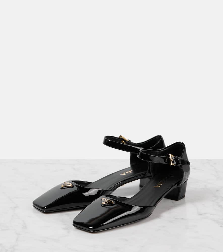 Prada Womens Black Brand-plaque Patent-leather Mary Jane Courts