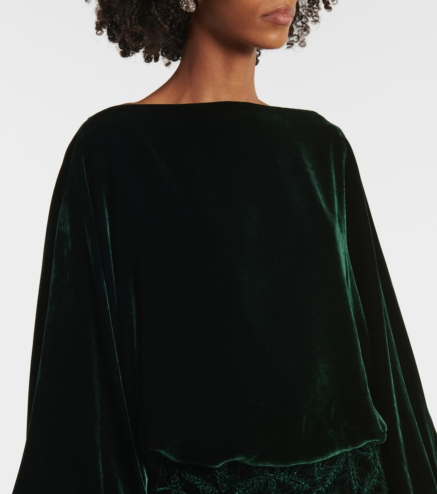COSTARELLOS GENEVIEVE SMOCKED VELVET GOWN