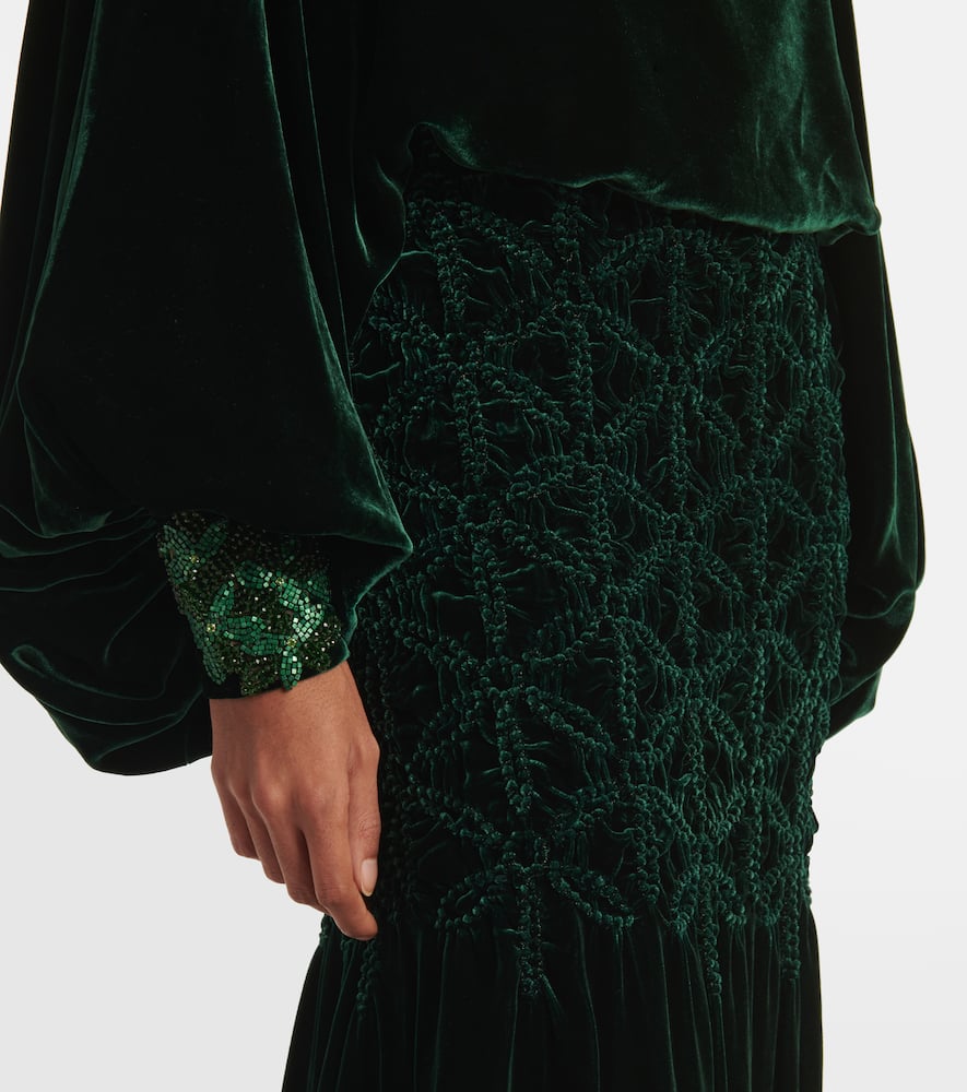 COSTARELLOS GENEVIEVE SMOCKED VELVET GOWN
