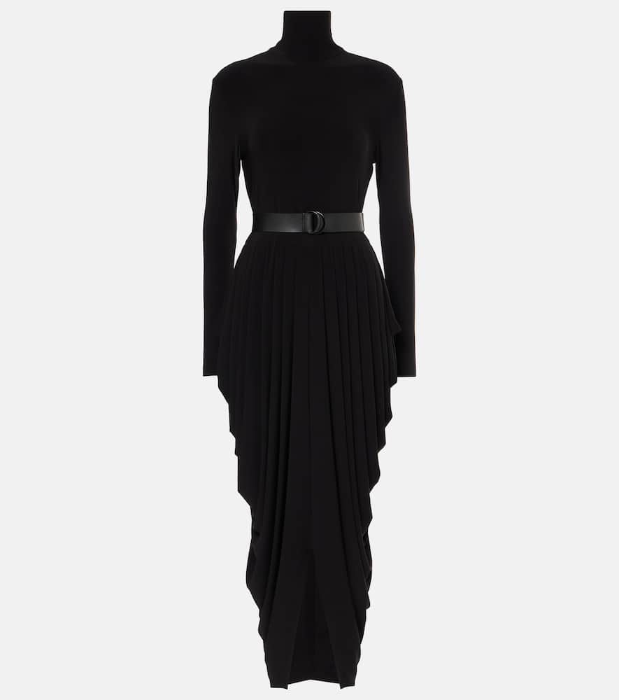 Draped turtleneck midi dress