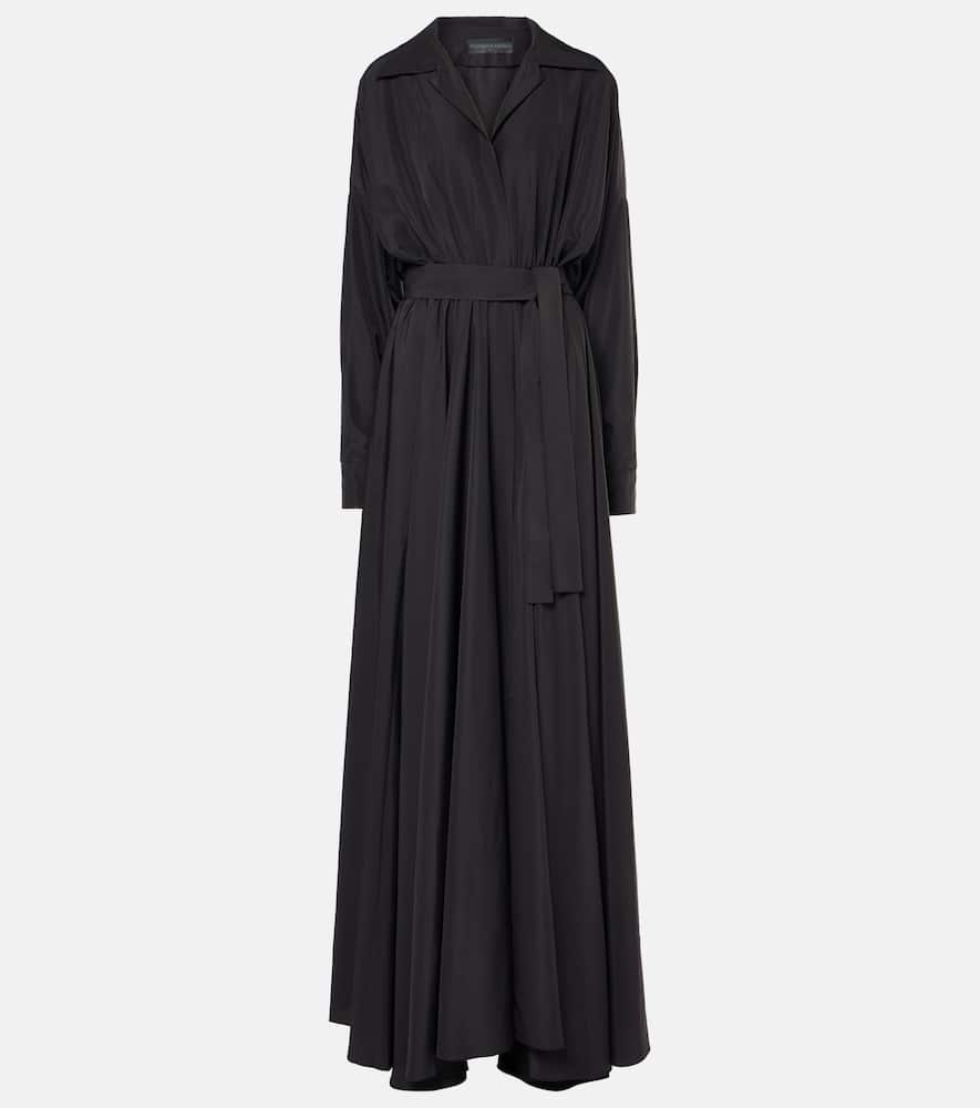 Faux leather-trimmed maxi dress