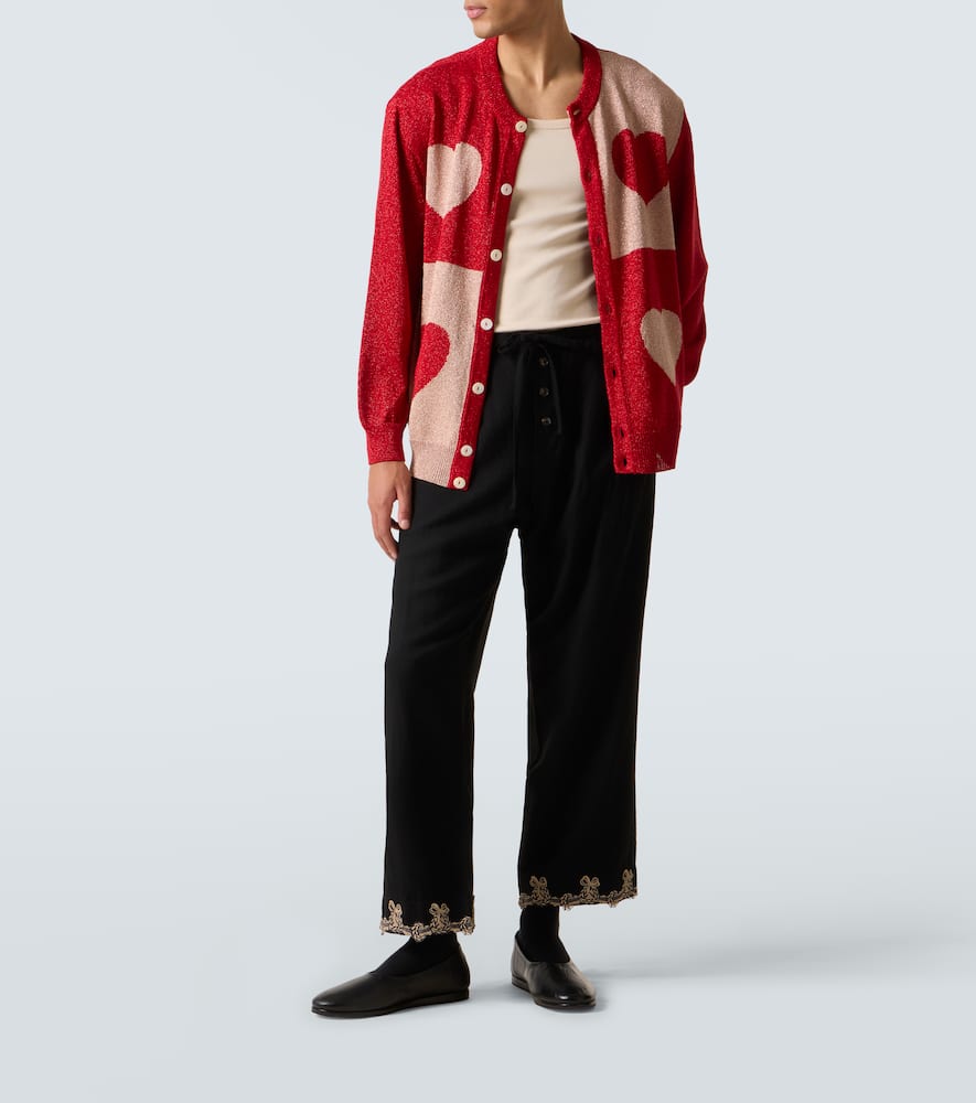 Bode Lame Jacquard Cardigan In Red