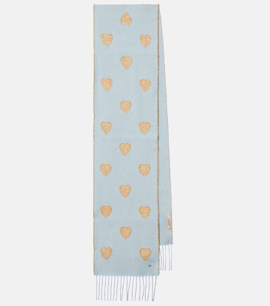 Valentino Women's Blue Heart Fringed Wool-Blend Scarf - Mytheresa