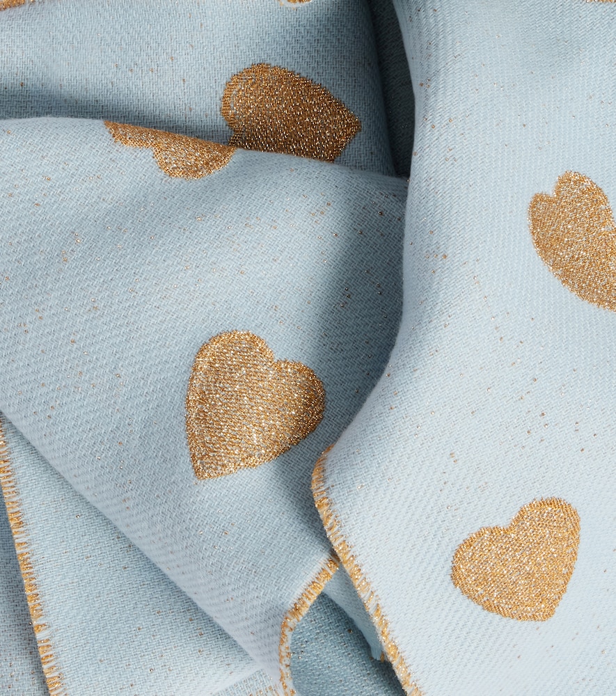  Valentino Valentino Heart Fringed Wool-blend Scarf 