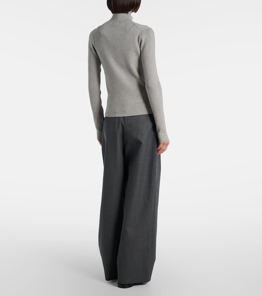 Jw Anderson J. W. Anderson Ribbed Zip-up Cardigan With High Collar In Gray