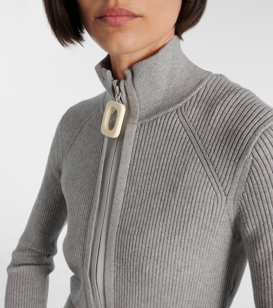 Jw Anderson J. W. Anderson Ribbed Zip-up Cardigan With High Collar In Gray