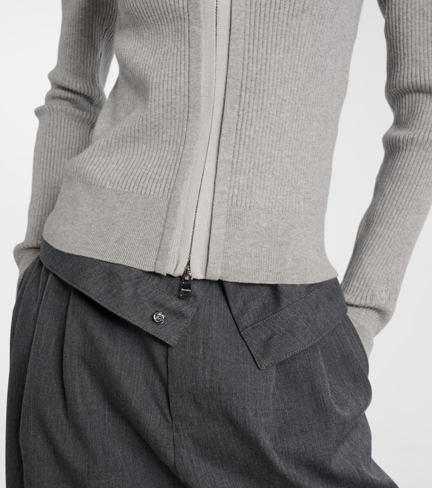Jw Anderson J. W. Anderson Ribbed Zip-up Cardigan With High Collar In Gray