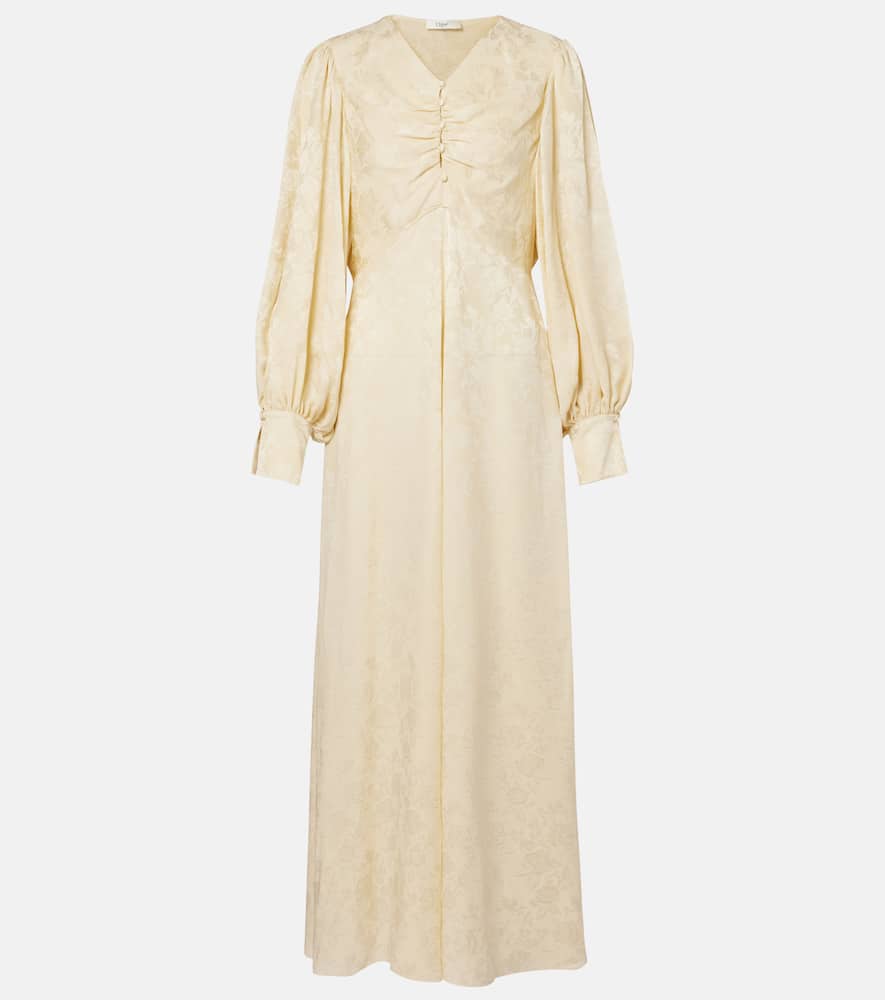Chloé Pintucked Silk Crepe De Chine Midi Dress In Neutral