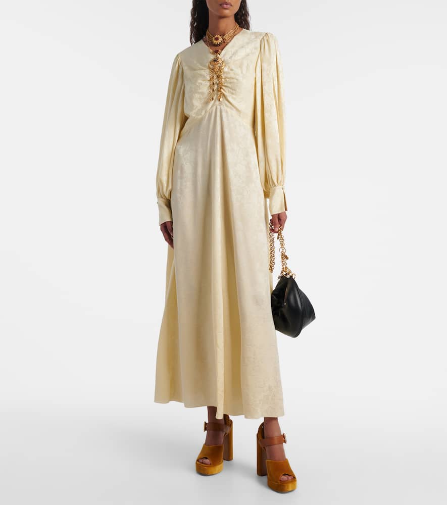 Chloé Pintucked Silk Crepe De Chine Midi Dress In Neutral
