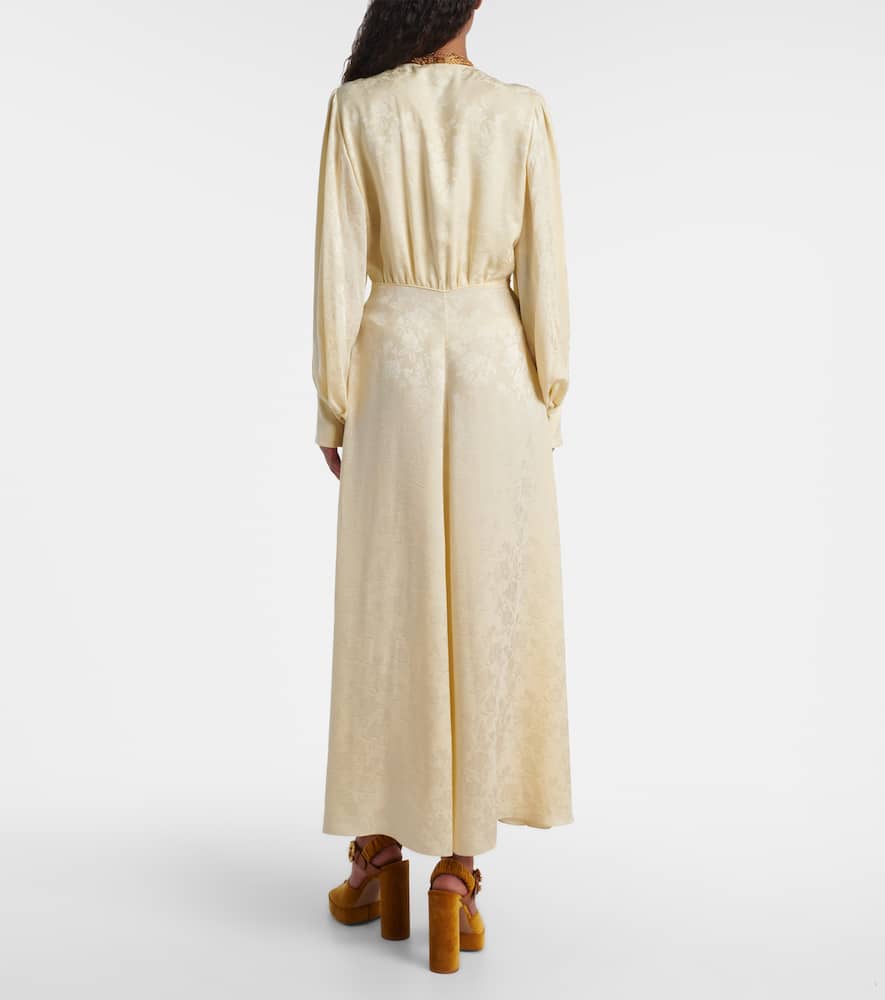 Chloé Pintucked Silk Crepe De Chine Midi Dress In Neutral