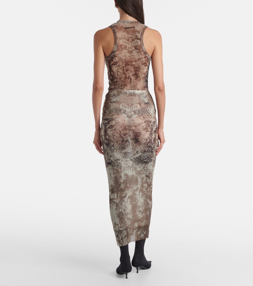  Jean Paul Gaultier Jean Paul Gaultier Bedruckter Midirock Médallion Aus Mesh 