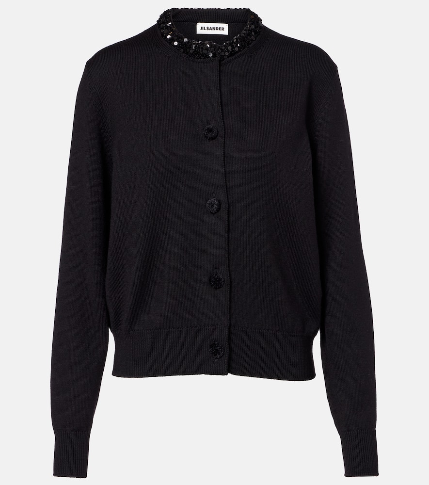 Jil Sander Sequined Virgin Wool Cardigan In Black