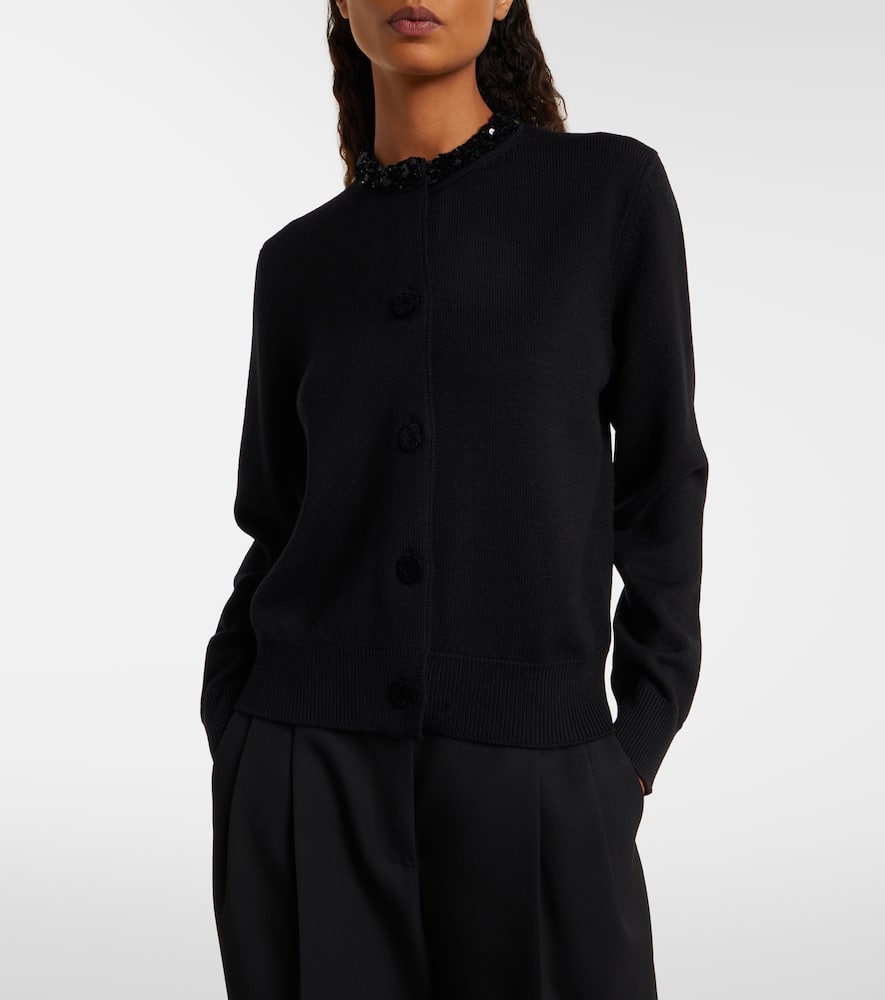 Jil Sander Sequined Virgin Wool Cardigan In Black