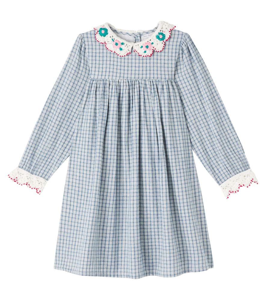 Bebe Organic Rhea Checked Cotton And Linen Dress In Blue