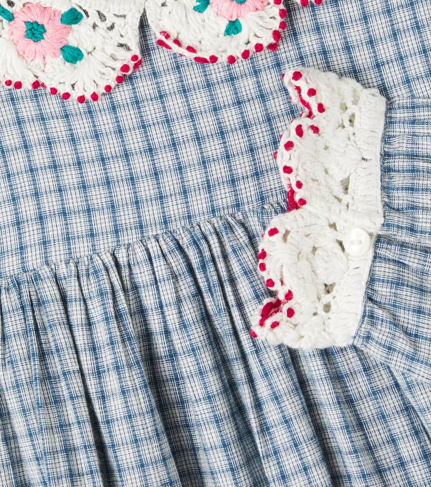 Bebe Organic Rhea Checked Cotton And Linen Dress In Blue