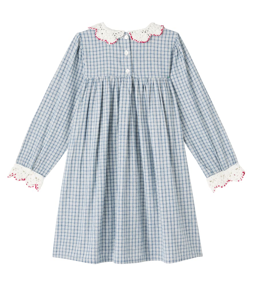 Bebe Organic Rhea Checked Cotton And Linen Dress In Blue