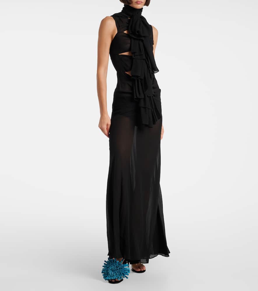 Alaïa Dahlia 90 Floral-appliqué Leather And Pu Mules In Black