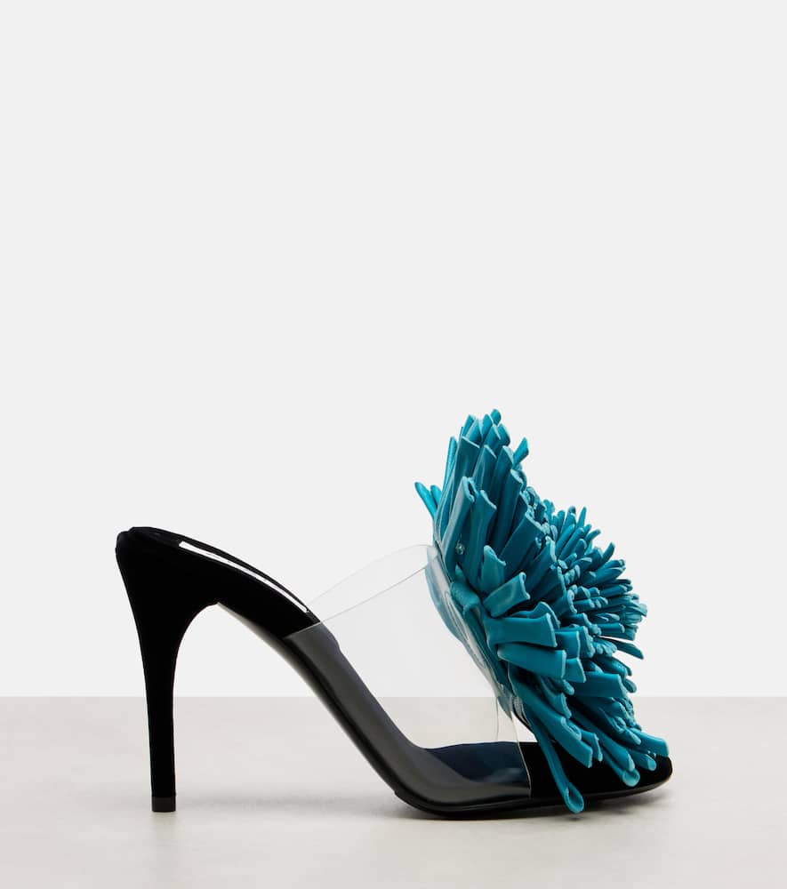 Alaïa Dahlia 90 Floral-appliqué Leather And Pu Mules In Black